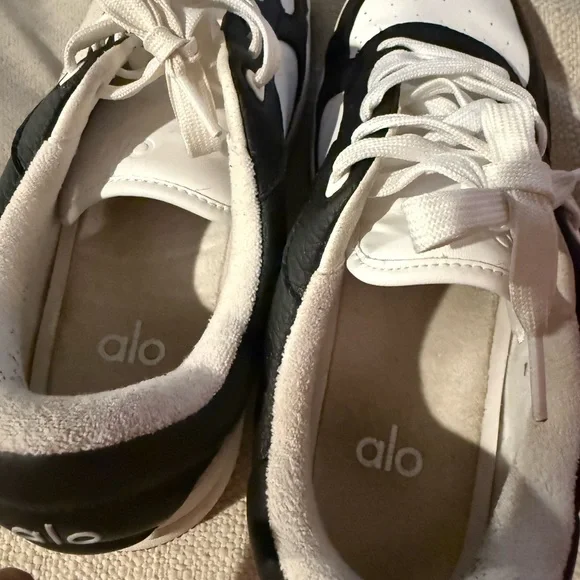 ALO Yoga Black and White Vegan Leather Sneakers - Picture 5 of 5